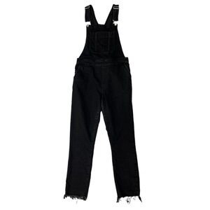 Abercrombie & Fitch Overalls Womens 8 Black Denim Raw Hem Side Zip Relaxed Leg